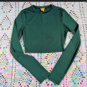 Women's Green Long Sleeve Crop Top